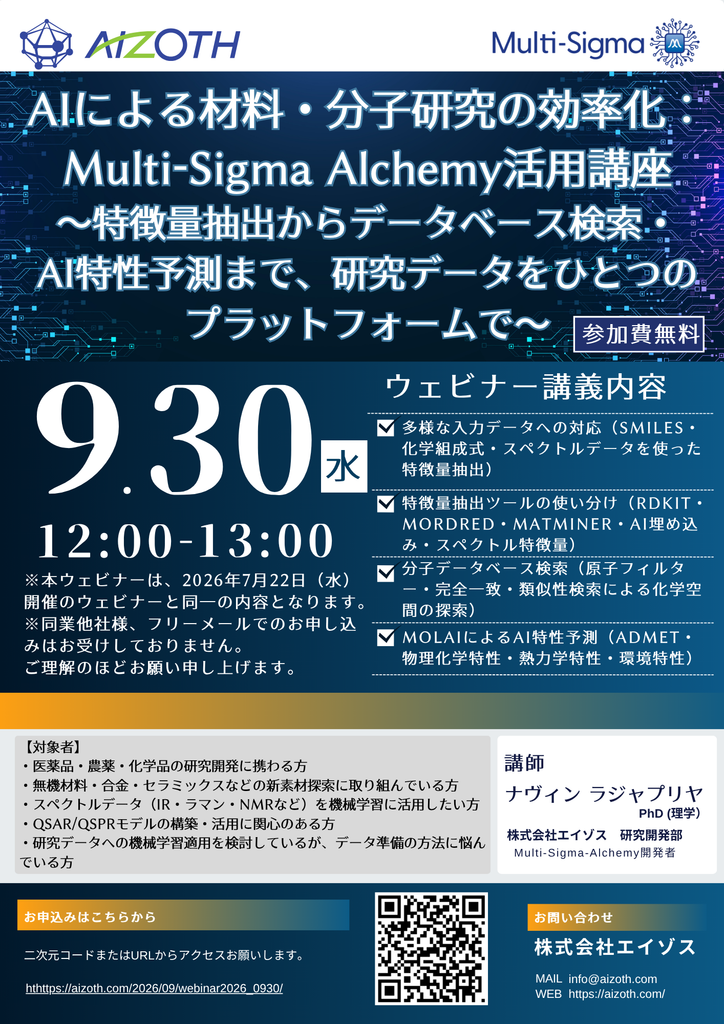 AIによる材料・分子研究の効率化：Multi-Sigma-Alchemy活用講座